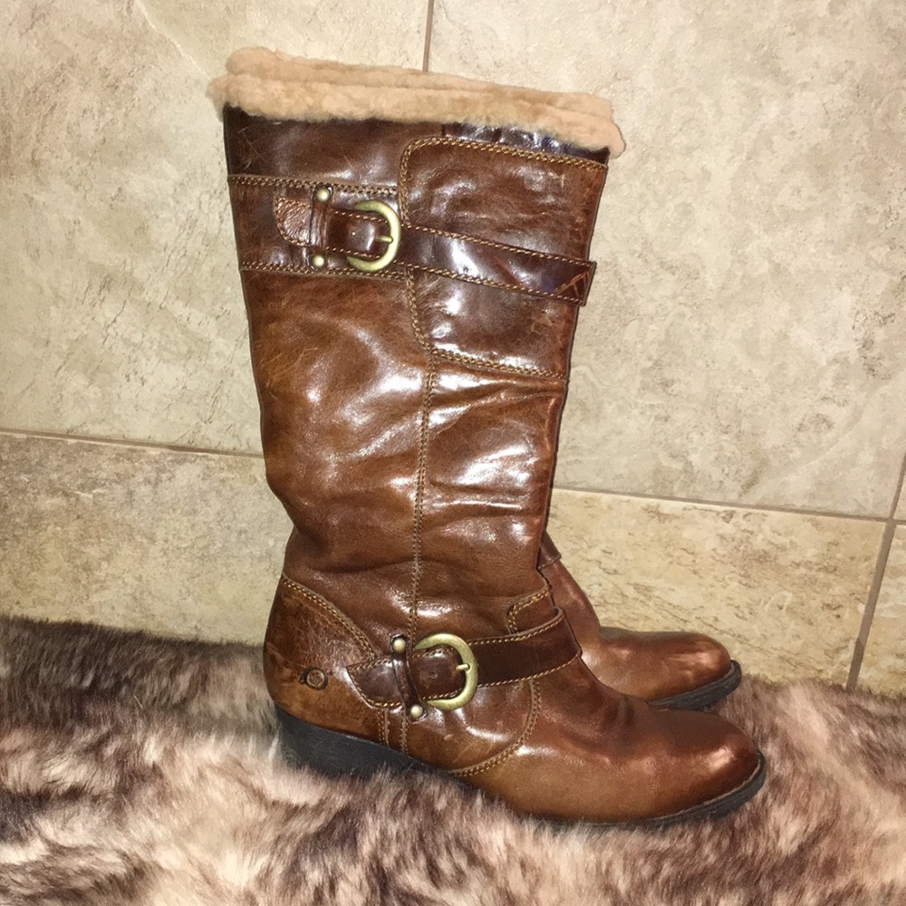 Born Chocolate Brown Shearling Lined Buckle Boots
